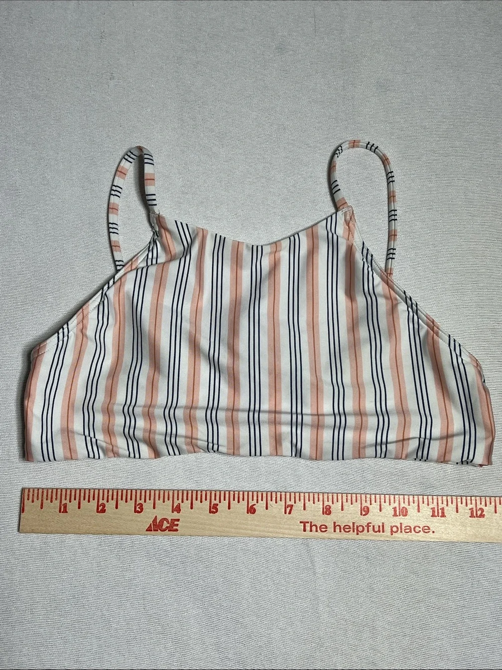 Striped Peach & Navy Spaghetti Strap Crop Top - Women